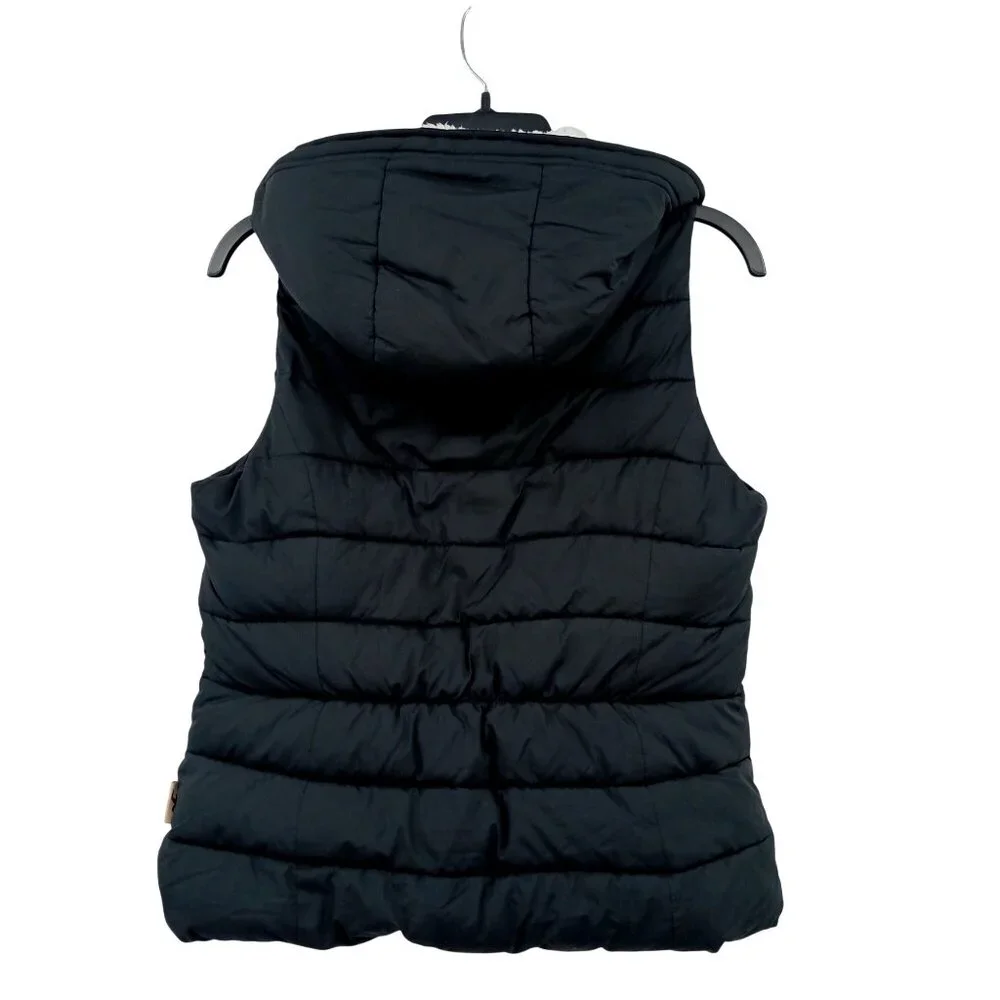 Hollister Black Puffer Vest Sherpa Lining Hood Size Medium